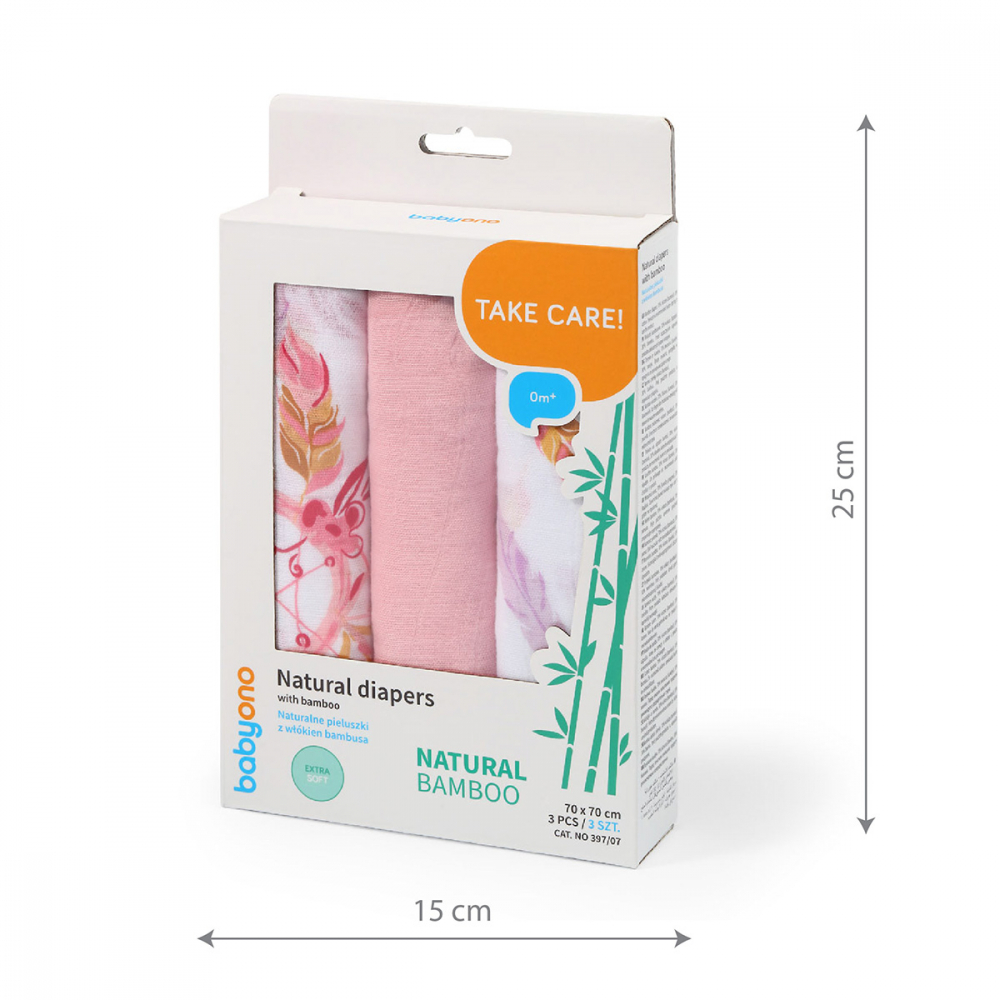 Set 3 scutece din bumbac si bambus Baby Ono Bamboo 07 roz - 4