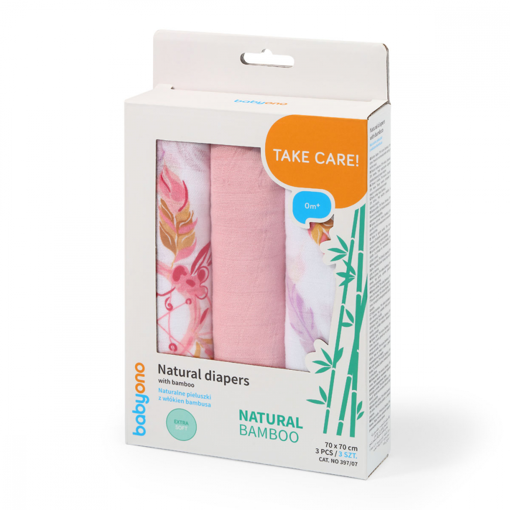 Set 3 scutece din bumbac si bambus Baby Ono Bamboo 07 roz - 6