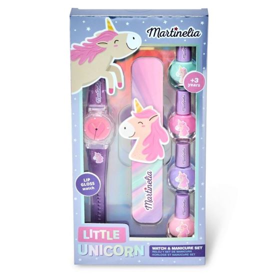 Set balsam de buze ceas si 4 lacuri de unghii Little Unicorn Martinelia