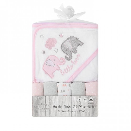 Set cadou bebelusi cu 5 mini prosopele si prosop de baie cu gluga Little Love - 1 | YEO