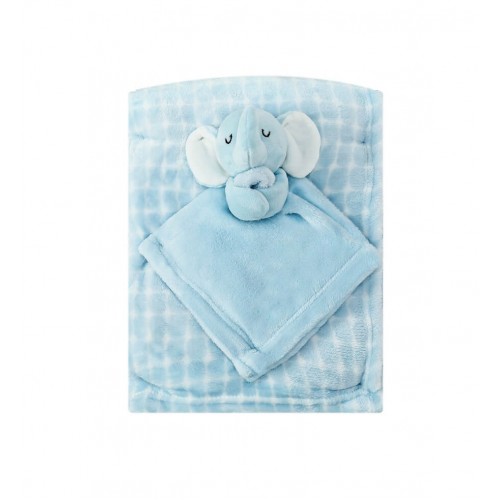Set cadou pentru bebelusi cu paturica din fleece si jucarie elefantel bleu - 3