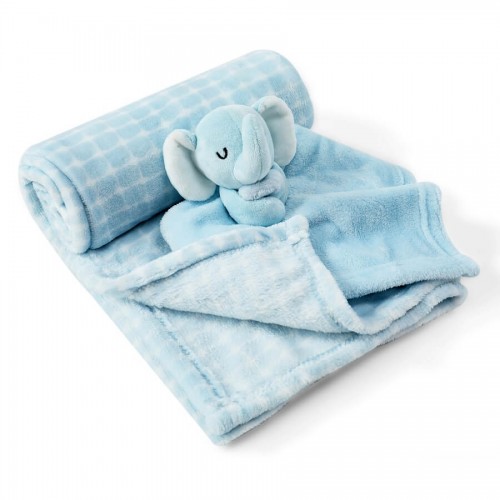Set cadou pentru bebelusi cu paturica din fleece si jucarie elefantel bleu - 2