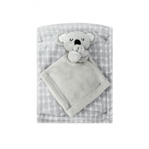 Set cadou pentru bebelusi cu paturica din fleece si jucarie ursulet gri - 3