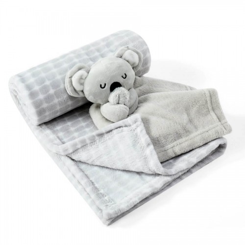 Set cadou pentru bebelusi cu paturica din fleece si jucarie ursulet gri - 1