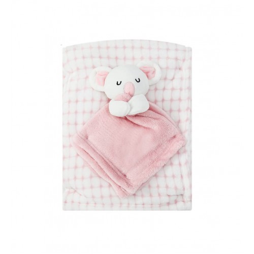 Set cadou pentru bebelusi cu paturica din fleece si jucarie ursulet roz - 3
