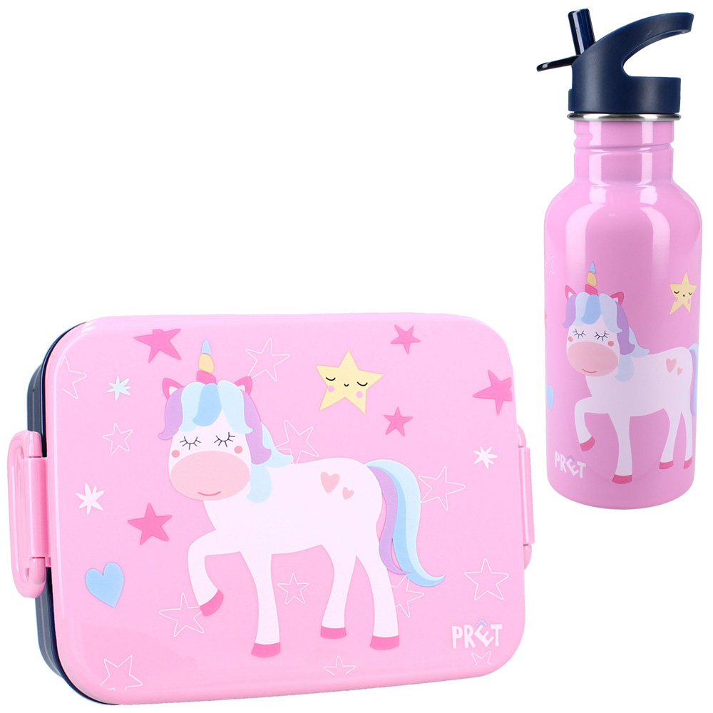 Set cutie alimente 16x13x5 cm si sticla inox 500 ml Pret pink Unicorn - 1 | YEO