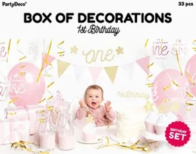 Set decoratiuni petrecere First Birthday cu 33 elemente Pink Gold - 2