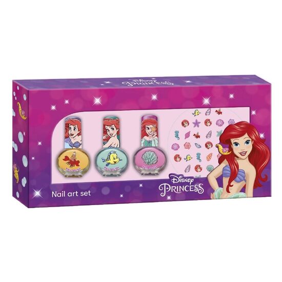 Set manichiura cu 3 lacuri de unghii si modele de lipit pe unghii Disney Little Mermaid