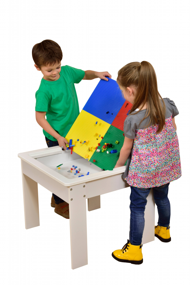 Set masuta cu 2 scaunele din lemn cu spatiu de depozitare si placa pentru constructii LEGO Ginger Home Alb - 6