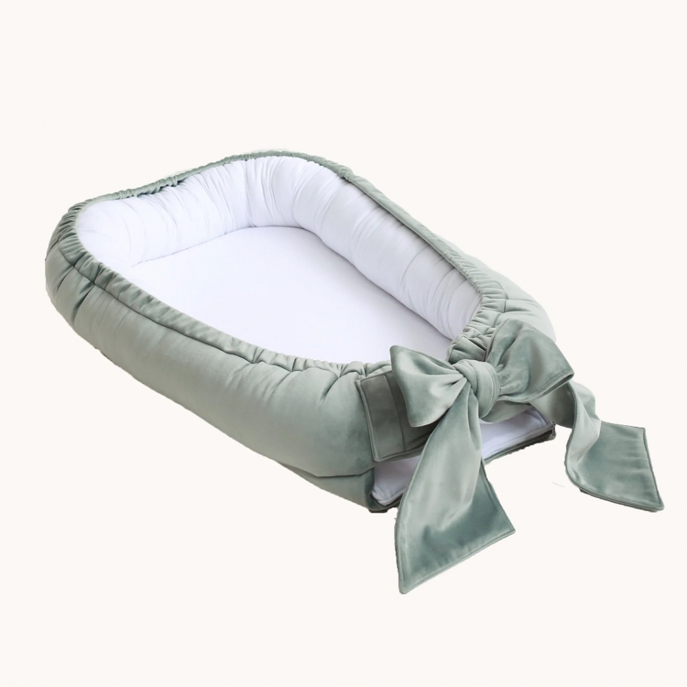 Suport de dormit Babynest Premium Bumbac Organic 80x50 cm Catifea Mint cu Funda