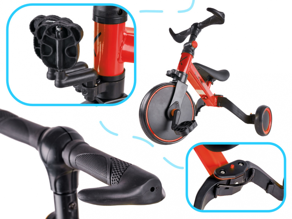 Tricicleta pentru copii Ikonka Trike Fix Red cu pedale, 3 in 1, ghidon si sa reglabile, cadru din otel, roti din spuma pentru copii cu varsta cuprinsa intre 1,5 si 4 ani si 30kg - 2 | YEO