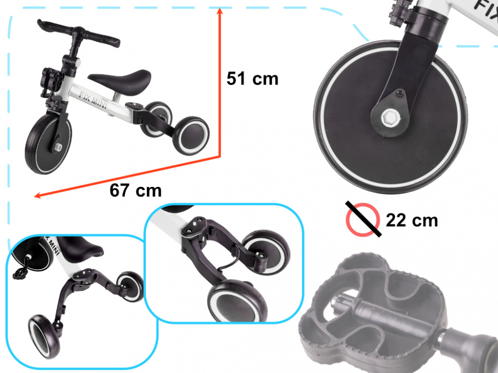 Tricicleta pentru copii Ikonka Trike Fix White cu pedale, 3 in 1, ghidon si sa reglabile, cadru din otel, roti din spuma pentru copii cu varsta cuprinsa intre 1,5 si 4 ani si 30kg - 2 | YEO