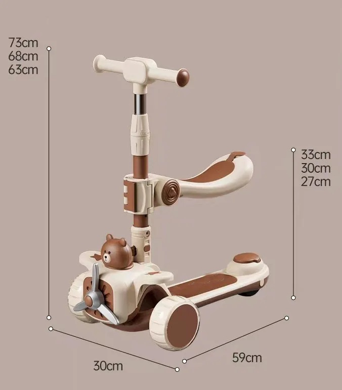 Trotineta 3 in 1 pliabila Nichiduta Bear Purple, ghidon reglabil, muzica, roti Led, scaunel si maner parental - 4