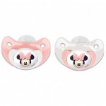 Set 2 suzete ortodontice Disney Minnie din silicon cu capac de protectie 6 luni +