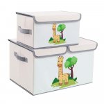 Set 2 cutii de depozitare pliabile cu capac si manere Ginger Home Giraffe