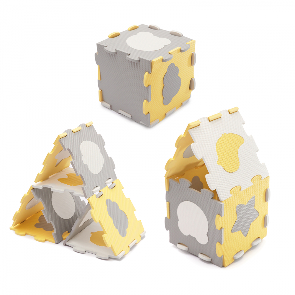 Covoras de joaca Kinderkraft Luno shapes puzzle 3D din spuma yellow - 3