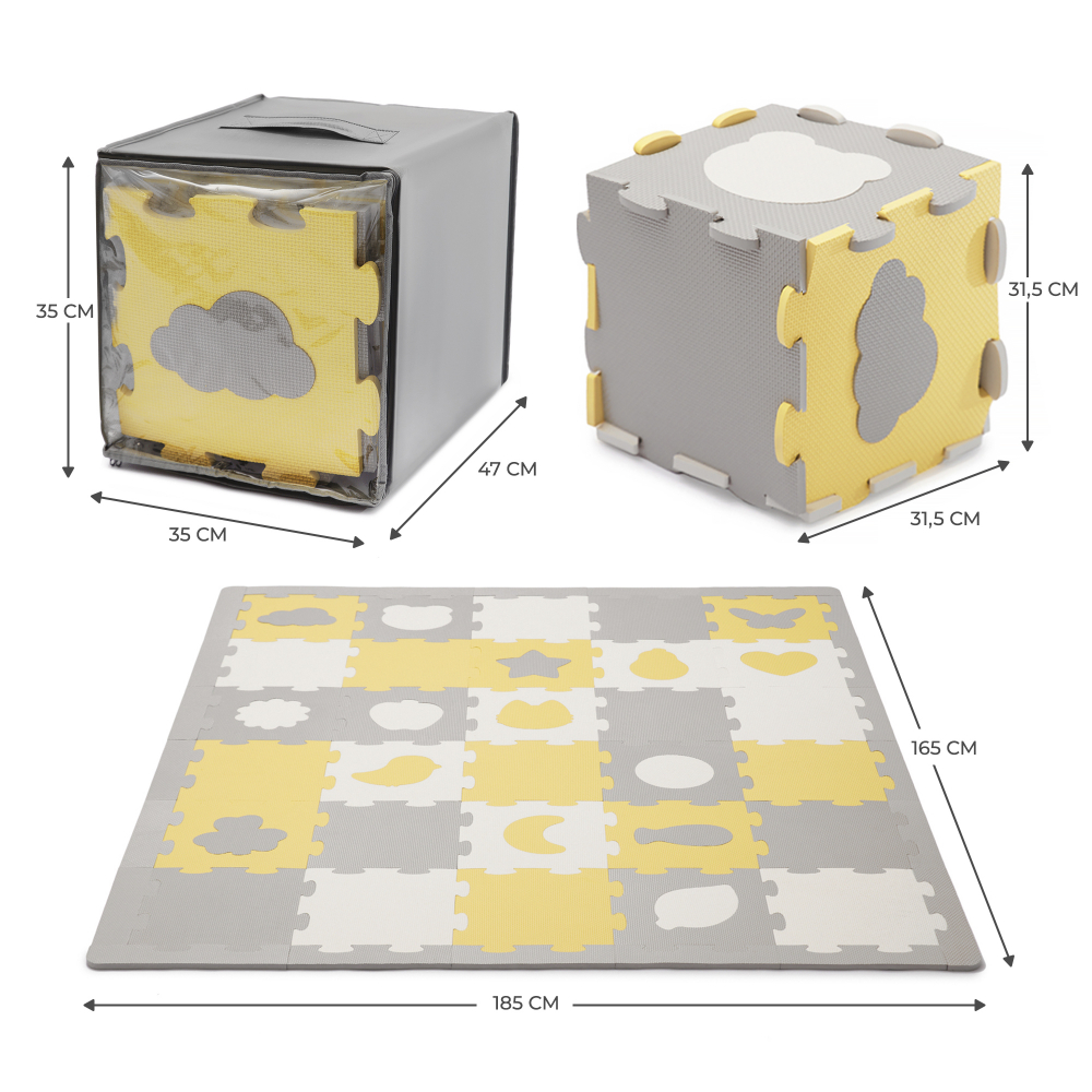Covoras de joaca Kinderkraft Luno shapes puzzle 3D din spuma yellow - 5