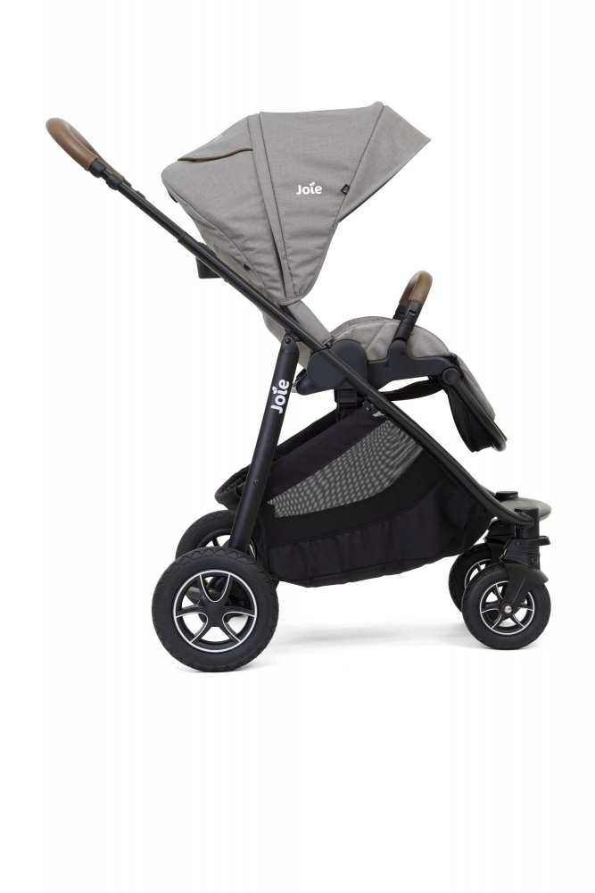 Carucior pentru copii multifunctional 3 in 1 Joie Versatrax Grayi-Snug Lagoon cu Landou Ramble Gray Flannel si Scoica i-Snug Lagoon i-Size