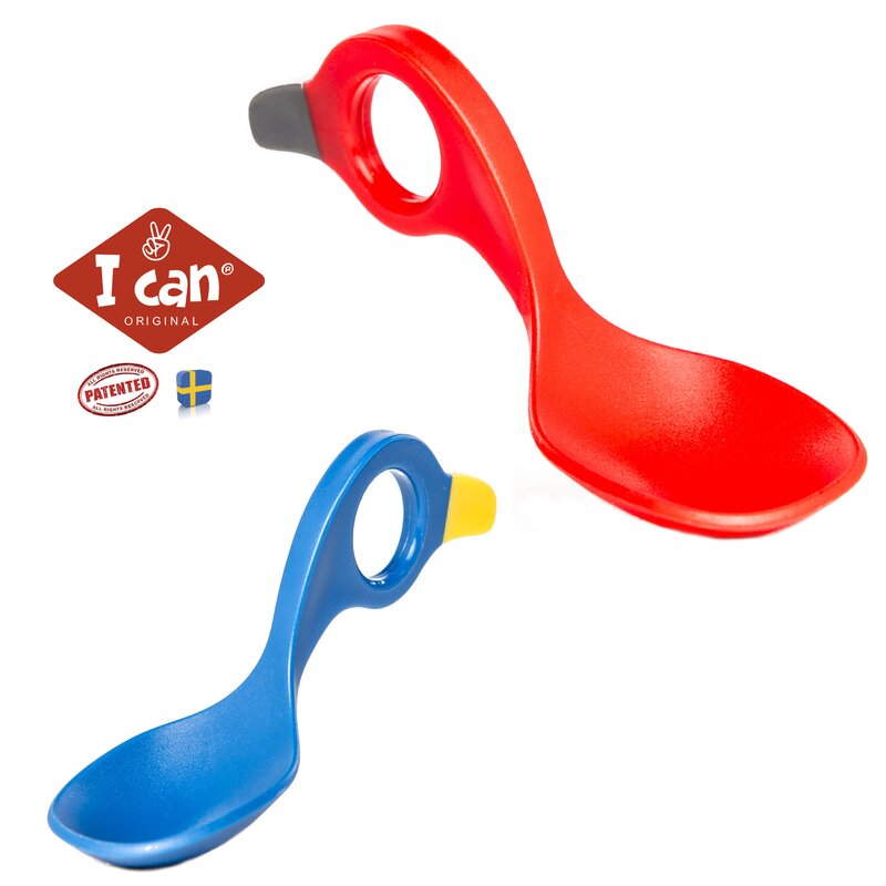 Set 2 lingurite I CAN cu multiple modalitati de prindere redblue - 1 | YEO