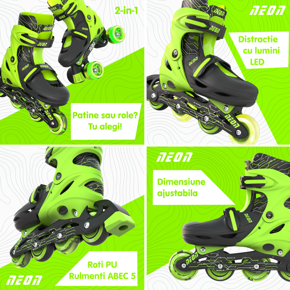 Role 2 in 1 Neon Combo Skates marime 30-33 Green - 2