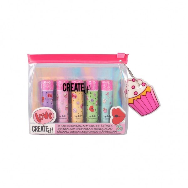 Set 5 balsamuri de buze Create It in gentuta de plastic diverse culori pentru fetite