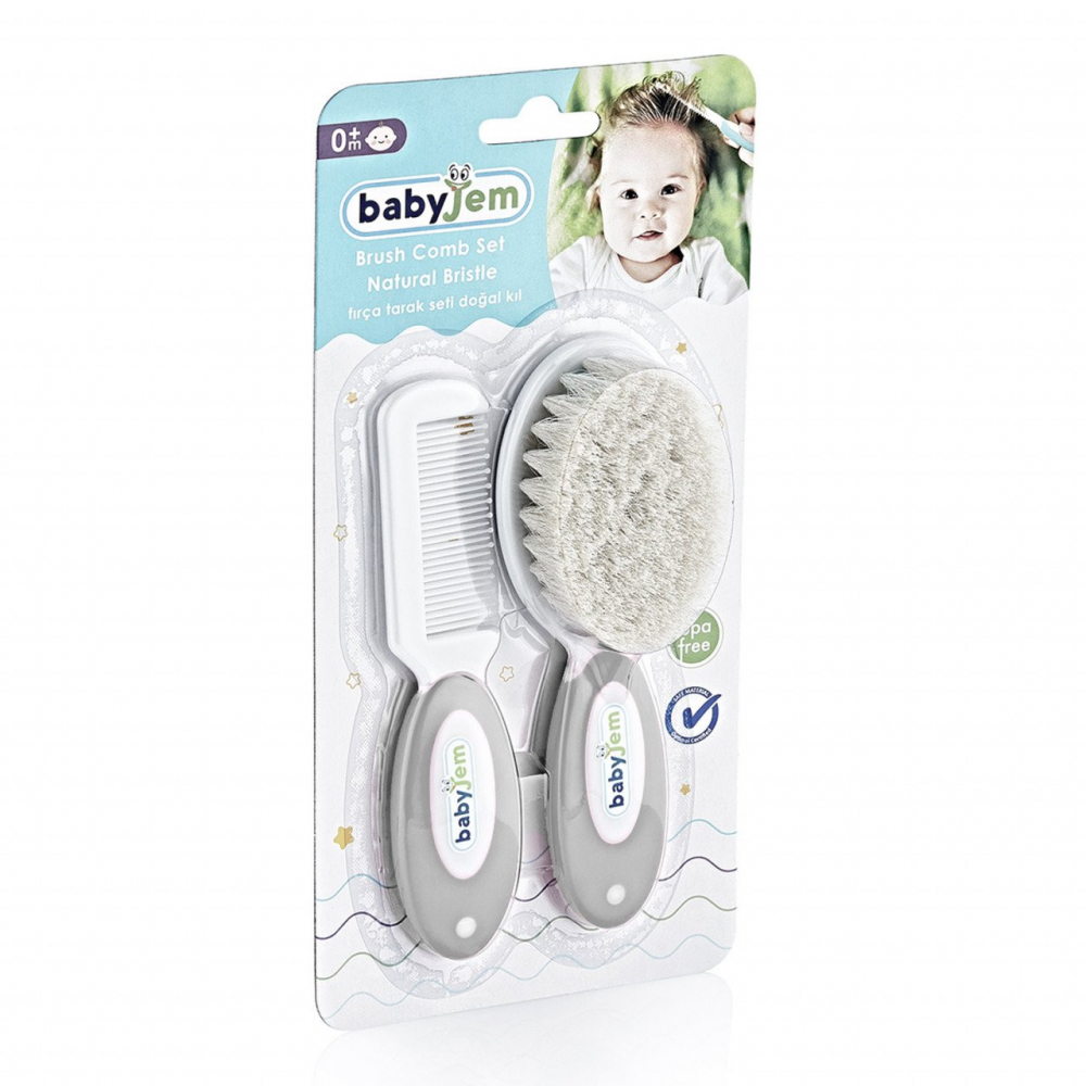 Set pieptan si perie din peri naturali BabyJem Gri - 1 | YEO