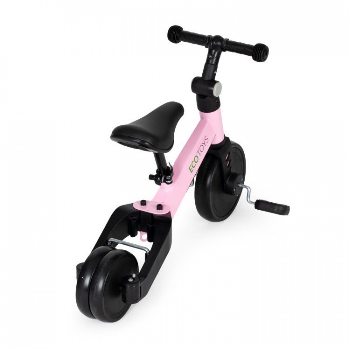Poze Tricicleta cu pedale si maner 2 in 1 Ecotoys YM-BT-6 Roz, roti din cauciuc Eva, maner detasabil, pentru copii de la 3 ani nichiduta.ro 