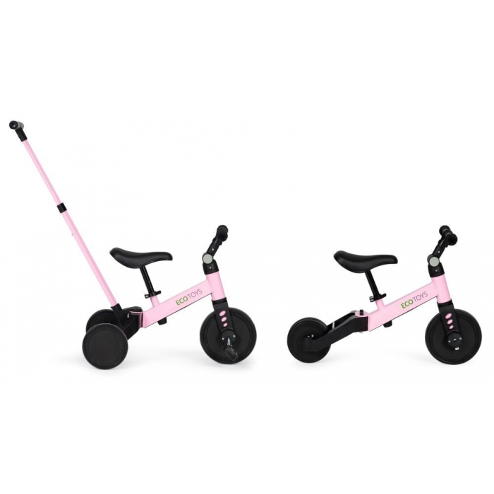 Poze Tricicleta cu pedale si maner 2 in 1 Ecotoys YM-BT-6 Roz, roti din cauciuc Eva, maner detasabil, pentru copii de la 3 ani nichiduta.ro 