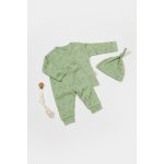 Set 3 piese bluza pantaloni si caciulita Printed BabyCosy 50% modal+50% bumbac Verde 12-18 Luni