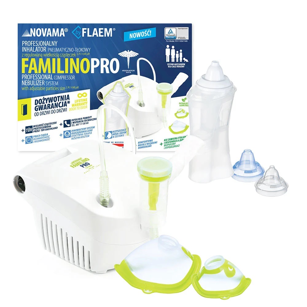 Poze Aparat aerosoli Novama Familino Pro by Flaem Irigator nazal Rhino Clear Ergo masca copii si adulti alb nichiduta.ro 