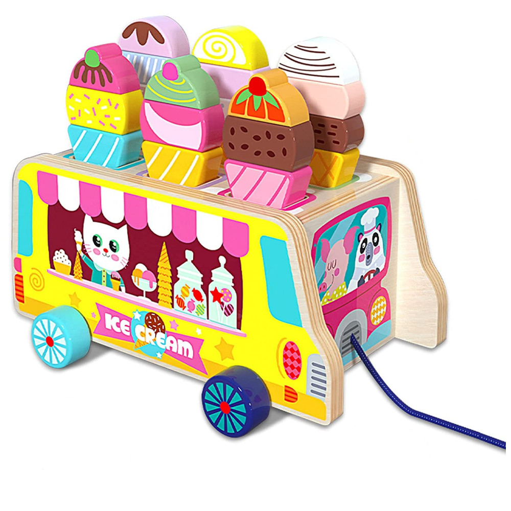 Jucarie de tras din lemn Ice Cream Car