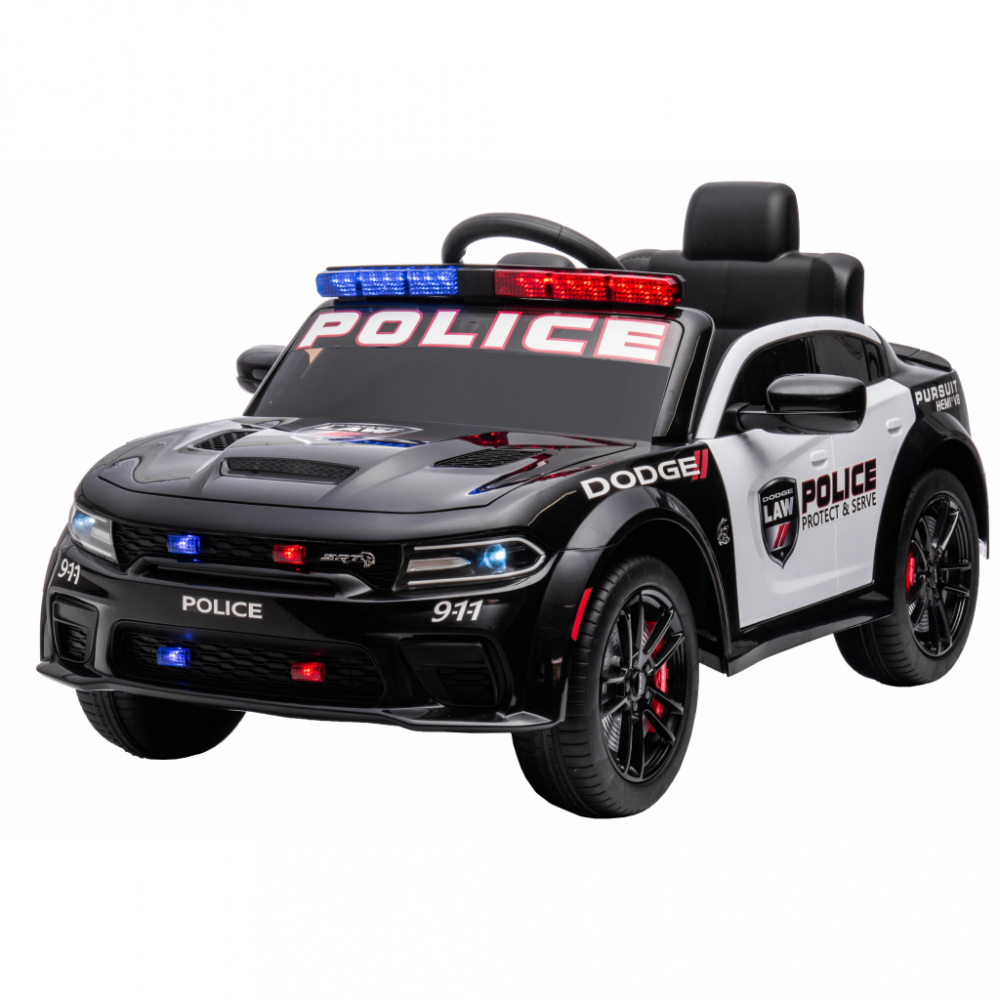 Masinuta electrica cu scaun din piele si roti EVA Dodge Police Black - 8