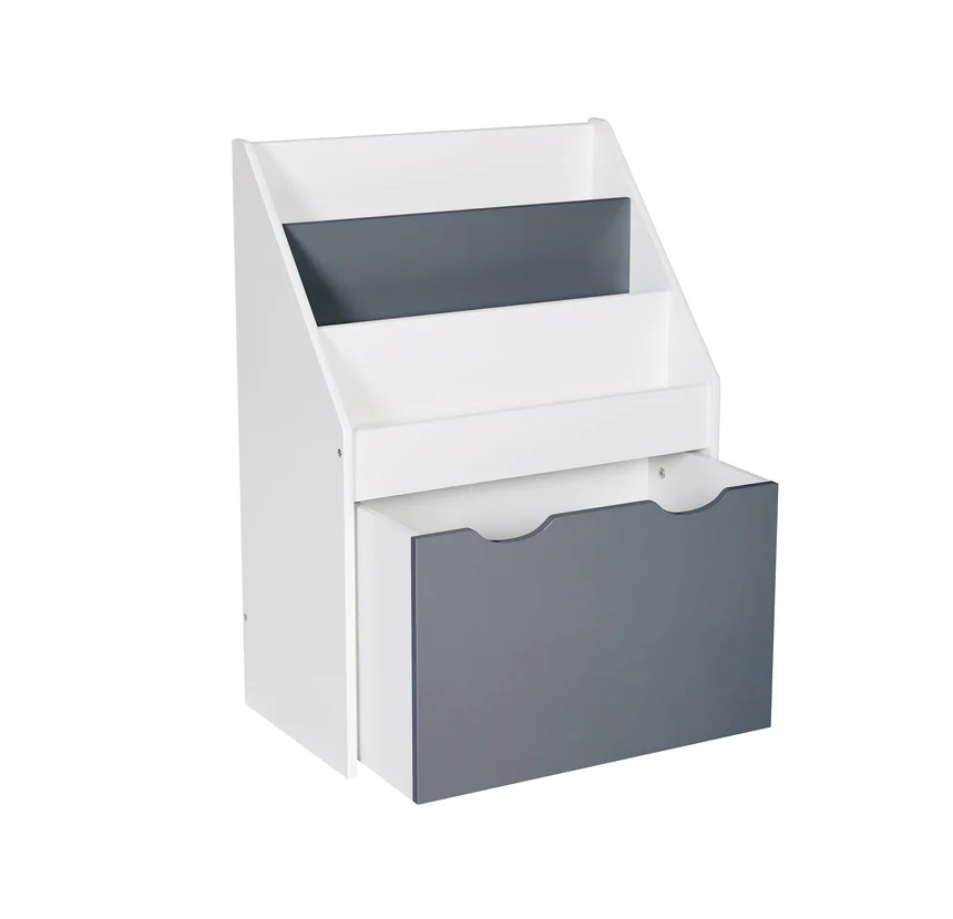 Organizator din lemn Ginger Home pentru jucarii si carti WhiteGrey