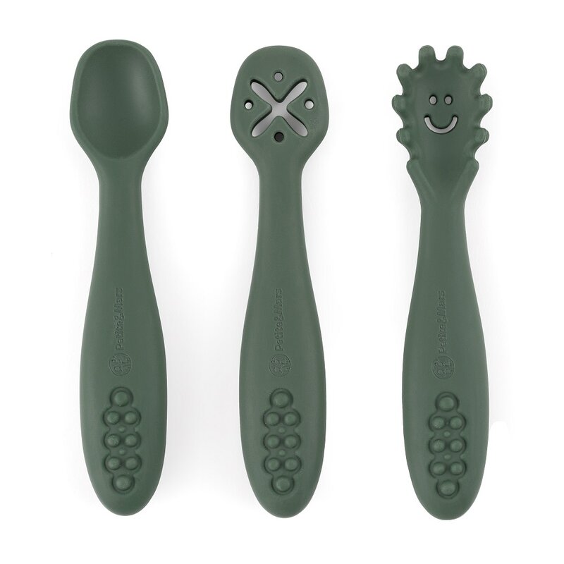 Set 3 lingurite PetiteMars din silicon verde