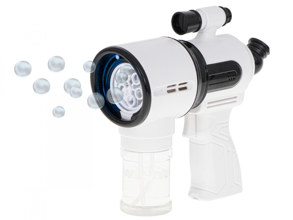 Pistol telescopic pentru baloane de sapun cu 2 rezerve de lichid White