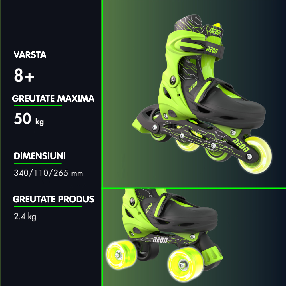 Role 2 in 1 Neon Combo Skates marime 34-37 green - 3