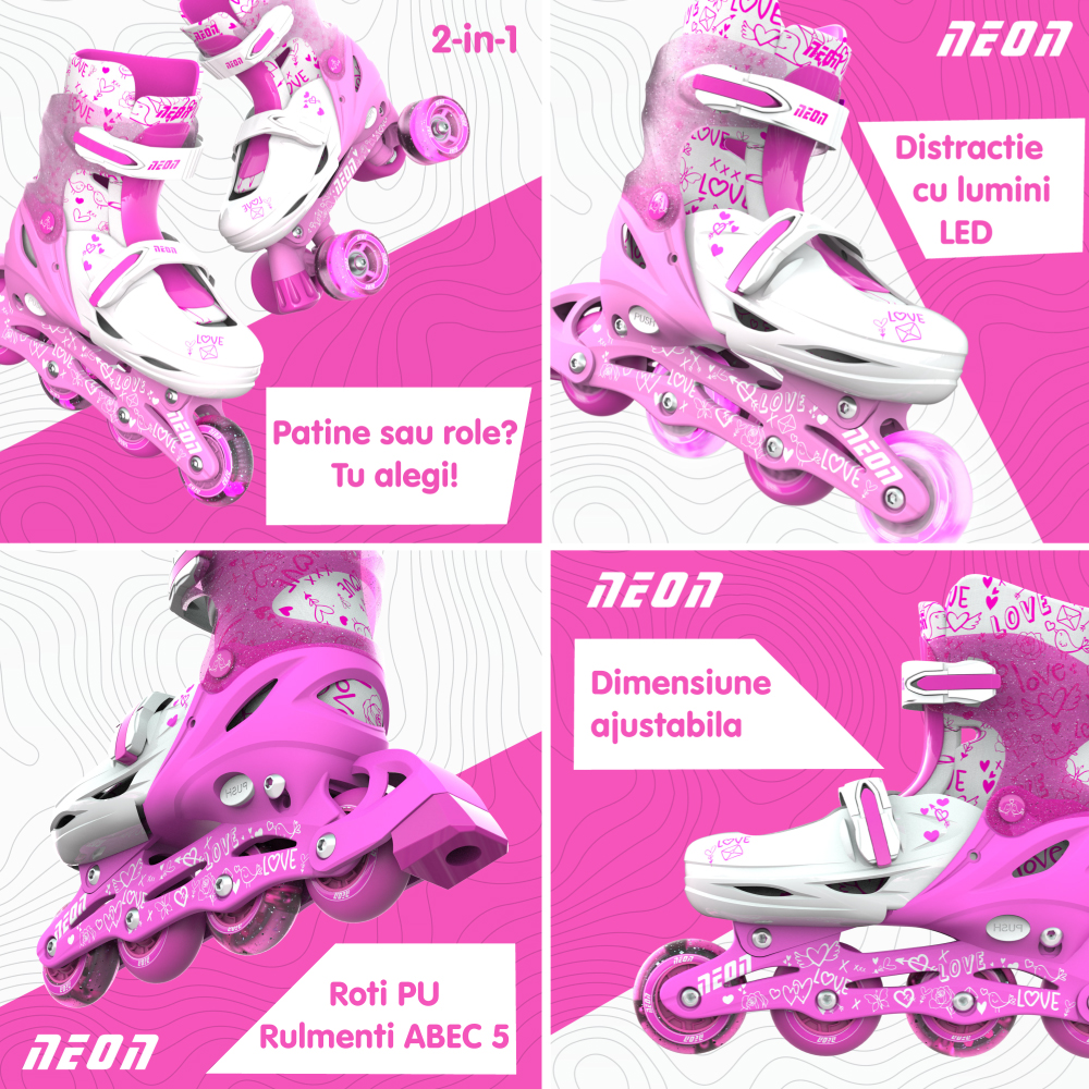 Role 2 in 1 Neon Combo Skates marime 34-37 pink - 2
