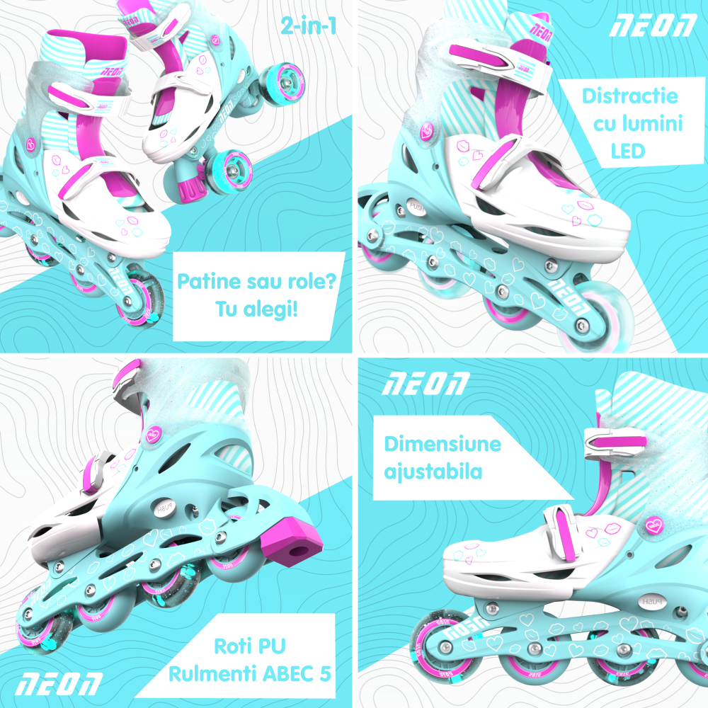 Role 2 in 1 Neon Combo Skates marime 34-37 teal pink - 2