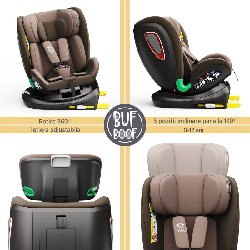 Scaun auto Platinum Deluxe i-Size Buf Boof cu isofix rotativ 360 grade Top Tether Sips 40-150 cm 0-36 kg Coffee - 5