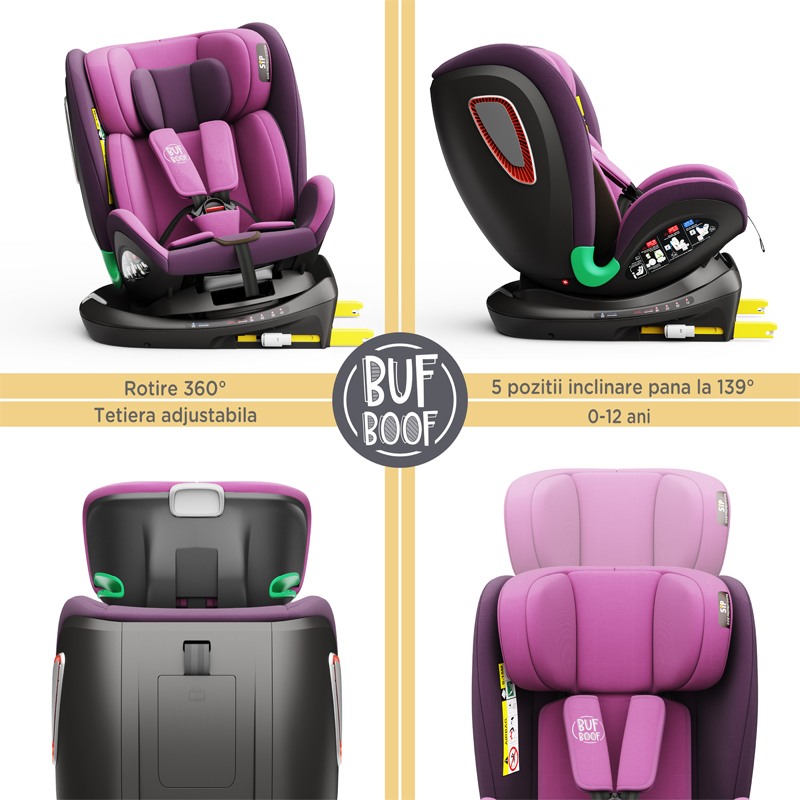 Scaun auto Platinum Deluxe i-Size Buf Boof cu isofix rotativ 360 grade Top Tether Sips 40-150 cm 0-36 kg Purple - 4