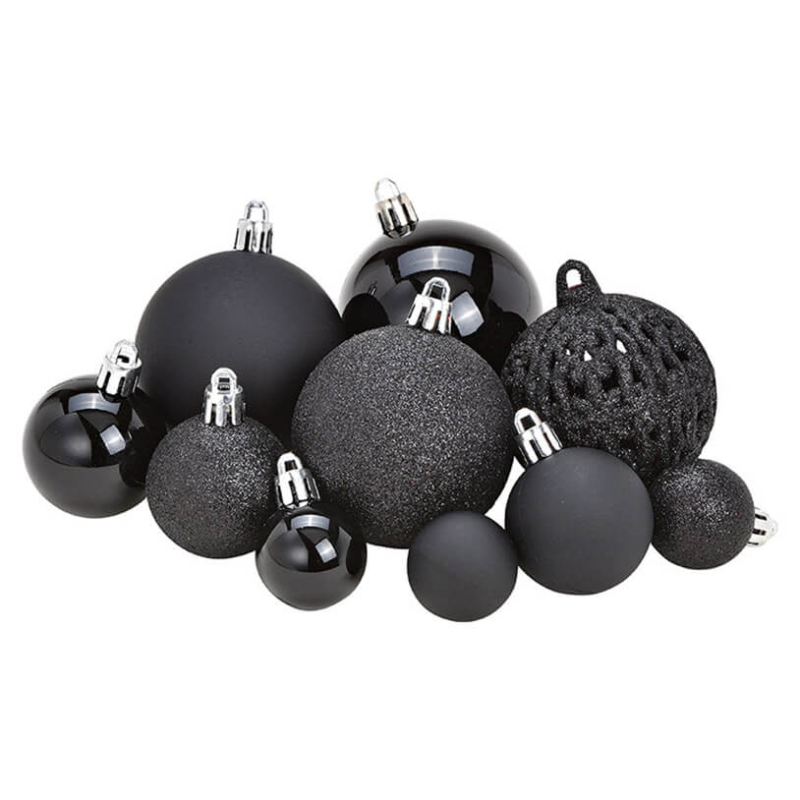 Set 100 globuri negre elegante pentru brad