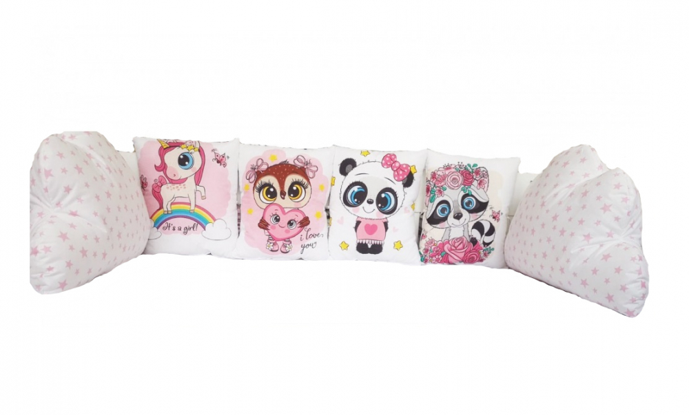 Set 6 pernute pentru patut cu panglici Nichiduta Happy Animals Pink - 1 | YEO