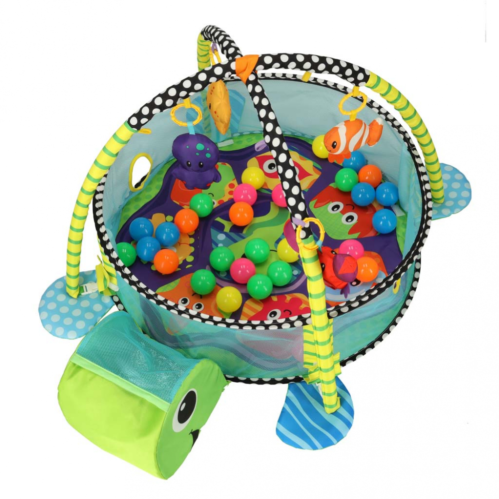 Spatiu de joaca bebelusi 3in1 cu 30 bile Green Turtle - 11