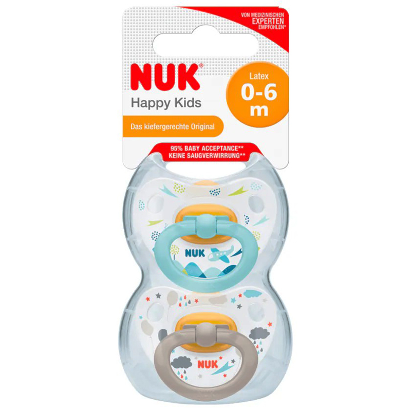 Set 2 suzeta Nuk Happy Kids Latex M1 0-6 luni Bleu