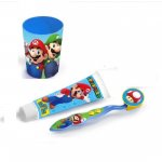 Set pahar pasta de dinti periuta si etui pentru ingrijire dentara Super Mario pentru copii