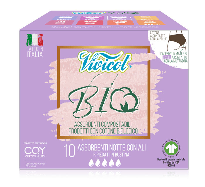 Absorbante de noapte din bumbac bio hipoalergenic compostabil 10 buc Vivicot bio