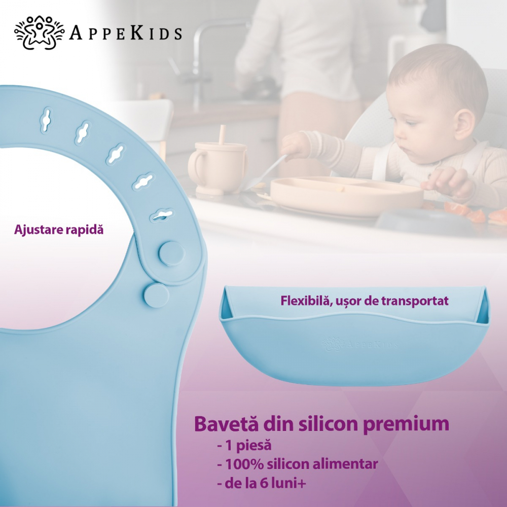 Baveta din silicon AppeKids Aqua Blue - 1 | YEO