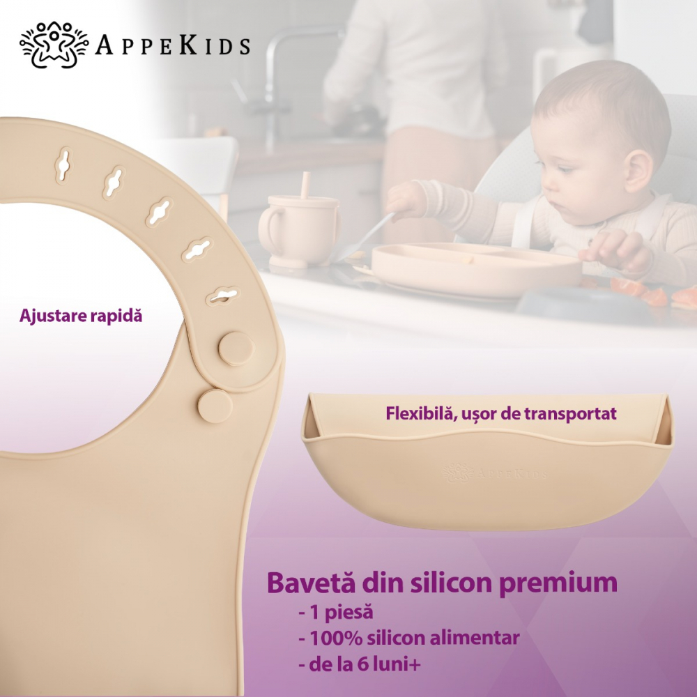 Baveta din silicon AppeKids Bubble Beige - 1 | YEO