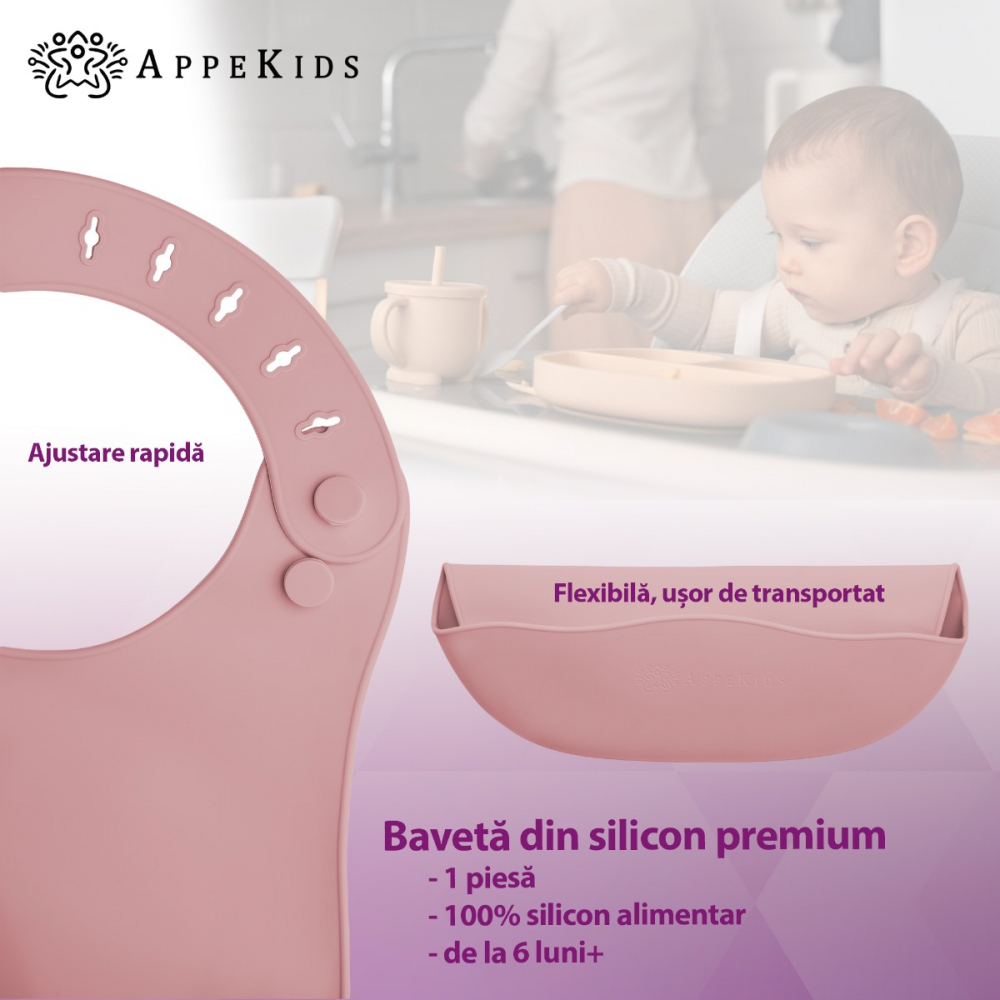 Baveta din silicon AppeKids Old Rose - 1 | YEO