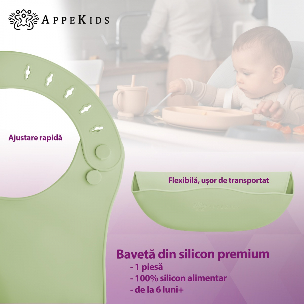 Baveta din silicon AppeKids Raw Green - 1 | YEO